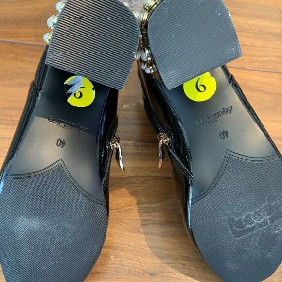 Aquadiva ankle boot, black, pearl studs, block heel, zipper entry, new, sz 9 - Picture 6 of 16